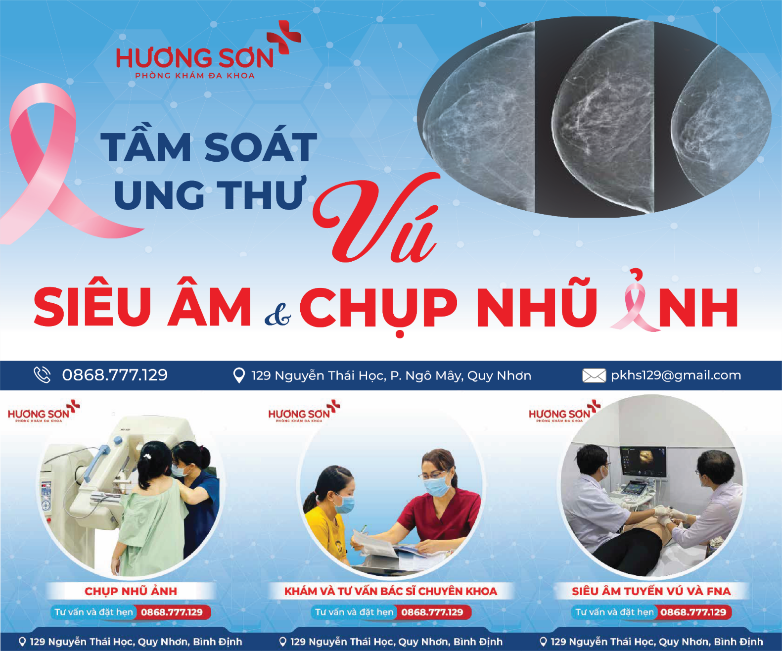 Phòng khám đa khoa Hương Sơn tầm soát ung thư vú: siêu âm và chụp nhũ ảnh